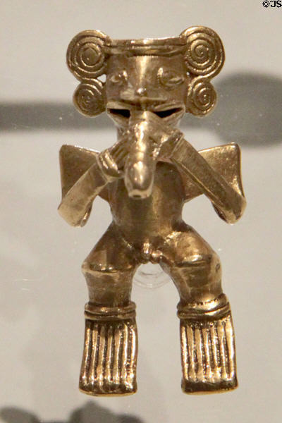 Tairona culture anthropoidal gold pendant (800-1500 CE) from Colombia at Museum of America. Madrid, Spain.