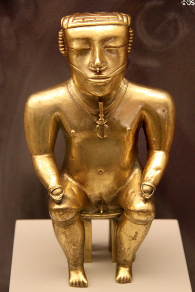 Quimbaya culture gold female figure (250-430 CE) from Colombia at Museum of America. Madrid, Spain.