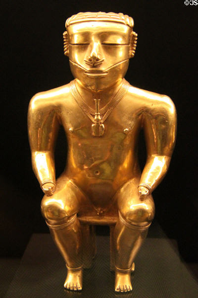 Quimbaya culture gold male figure (200-1000 CE) from Colombia at Museum of America. Madrid, Spain.