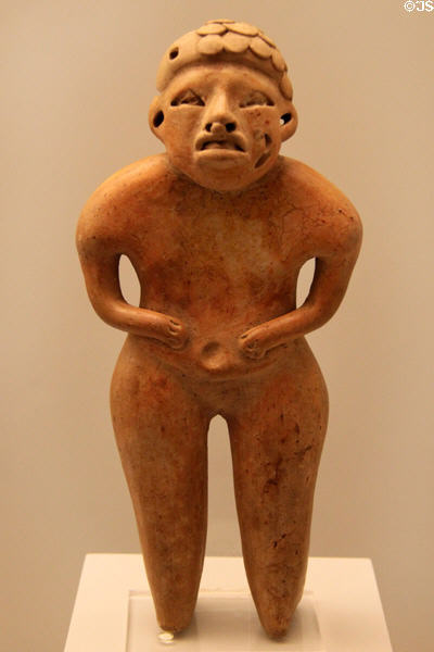 Late preclassic ceramic human figure from Mexico or Guatemala at Museum of America. Madrid, Spain.