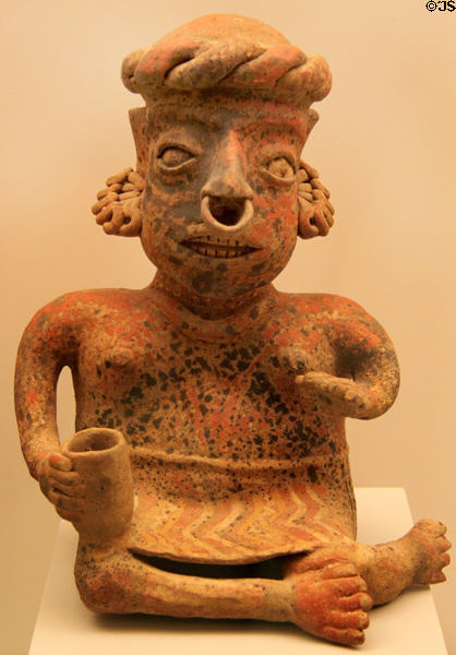 Nayarit culture ceramic female figure (100 BCE - 250 CE) from Western Mexico at Museum of America. Madrid, Spain.