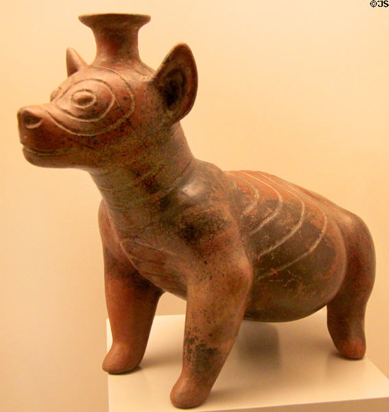 Colima culture ceramic vessel in dog shape (100-700 CE) from Western Mexico at Museum of America. Madrid, Spain.