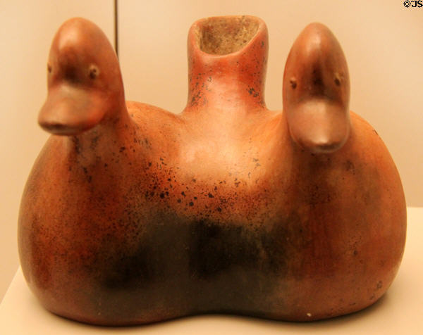 Colima culture ceramic twin vessel in shape of ducklings (100-700 CE) from Western Mexico at Museum of America. Madrid, Spain.