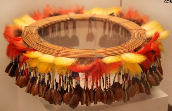 Jibaro culture crown with parrot feathers (20thC) from Peruvian Amazon at Museum of America. Madrid, Spain.