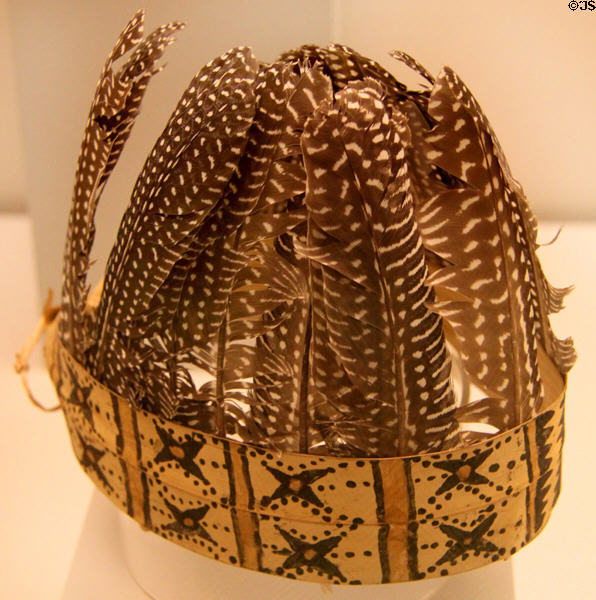 Karajá culture feathered headdress (20thC) from Brazilian Amazon state of Goiás at Museum of America. Madrid, Spain.