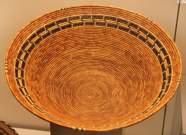 Chumash culture woven basket with geometric pattern (19thC) from California at Museum of America. Madrid, Spain.