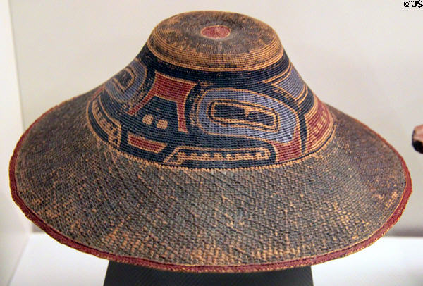 Chugach Inuit culture woven hat with face (18thC) from Arctic America at Museum of America. Madrid, Spain.