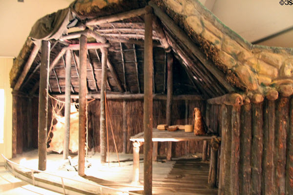 Inuit culture shelter replica in cutaway (18thC) from Arctic America at Museum of America. Madrid, Spain.