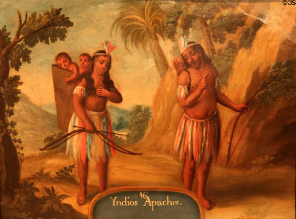 Category 16 racist painting defining race of children of Indians & Apaches (18thC) from Mexico at Museum of America. Madrid, Spain.