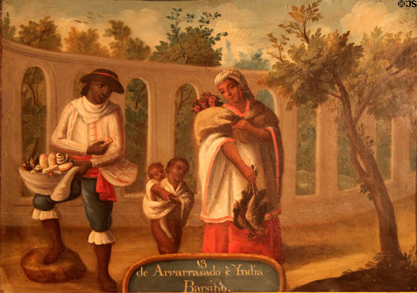 Category 13 racist painting defining race of children of Indians & Blacks (18thC) from Mexico at Museum of America. Madrid, Spain.