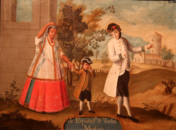 Racist painting defining race of children of Spaniards & Indian Mestizos (18thC) from Mexico at Museum of America. Madrid, Spain.