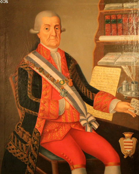 Viceroy Matías Galvez, colonial ruler of New Spain portrait (1786) by Ramón Torres from Mexico at Museum of America. Madrid, Spain.