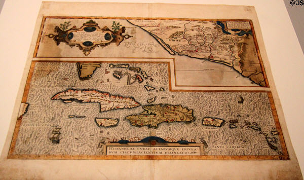 Antique map (16thC) of Spanish Cuba & the Antilles at Museum of America. Madrid, Spain.