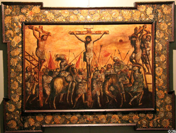 Crucifixion painting (17th-18thC) from Mexico at Museum of America. Madrid, Spain.