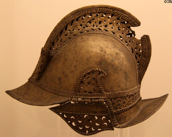 Bronze helmet of Spanish soldier (16thC) at Museum of America. Madrid, Spain.