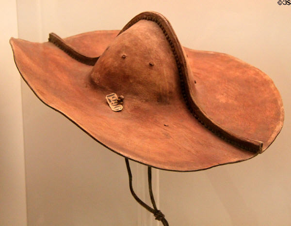 Pehuenches Indian leather sombrero (18thC) from Argentina at Museum of America. Madrid, Spain.