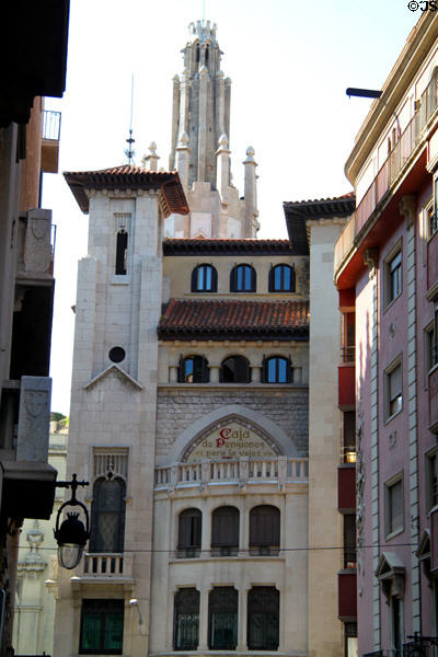 Side of Caixa de Pensions (Pension Fund) building (1917). Barcelona, Spain.