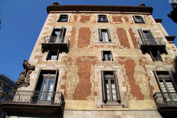 Casa dels Velers (1763) (Via Laietana, 50) with stuccoed decoration. Barcelona, Spain. Architect: Juan Garrido Bertrán.
