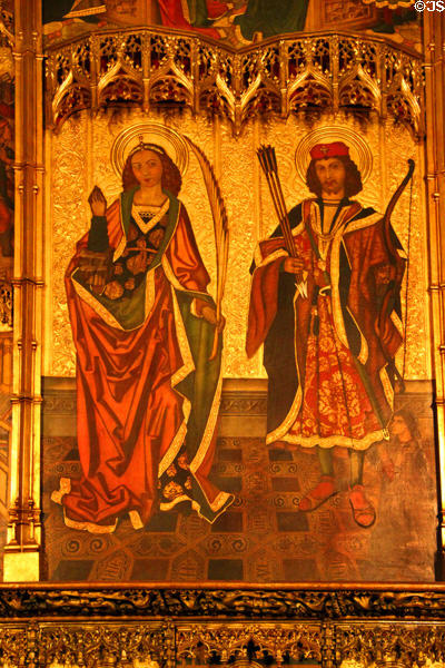 St Sebastian & St Tecla altarpiece (1486-98) by workshop of Jaume Huguet at Barcelona Cathedral. Barcelona, Spain.