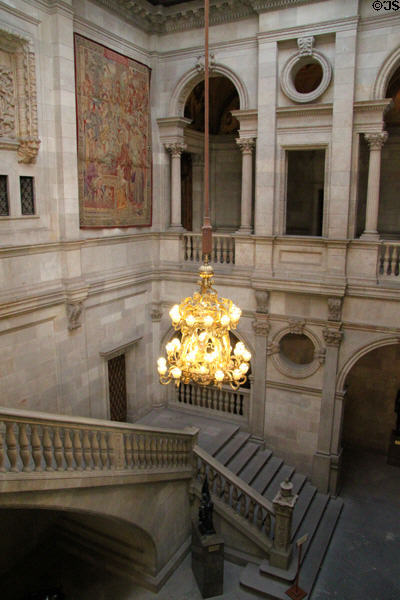 Renaissance staircase of honor at Barcelona City Hall. Barcelona, Spain.