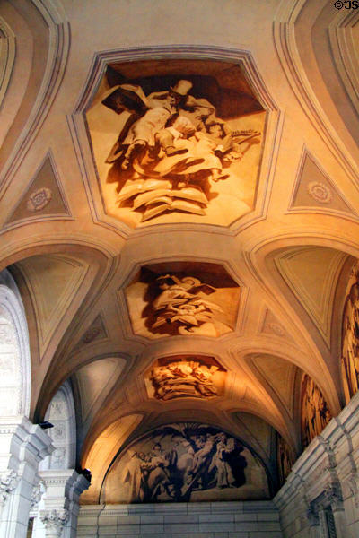 Ceiling over staircase of honor at Barcelona City Hall. Barcelona, Spain.