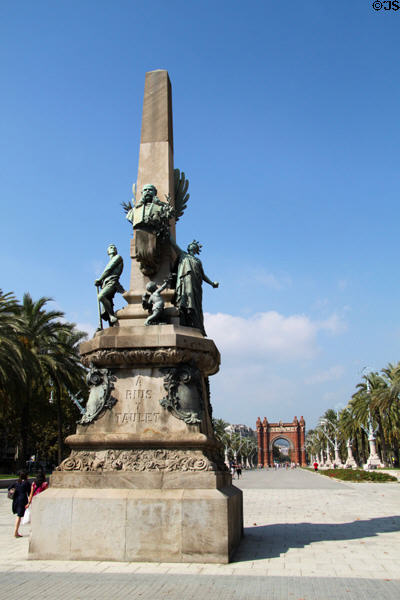Monument (1896) to Francisco de Paula Rius y Taulet, mayor of Barcelona who promoted Universal Exhibition of 1888. Barcelona, Spain.