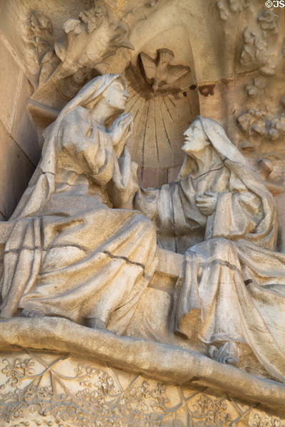 Visitation on Nativity Facade at Sagrada Familia. Barcelona, Spain.