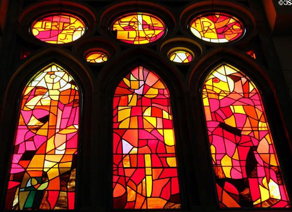 Modern stained glass in Sagrada Familia. Barcelona, Spain.