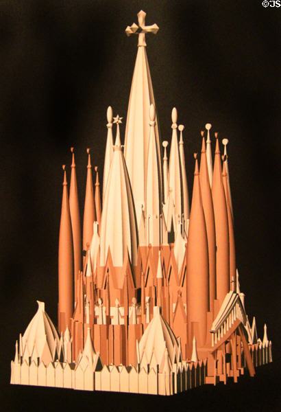 Architectural model of completion plans for temple (light color still to be built) at Sagrada Familia. Barcelona, Spain.