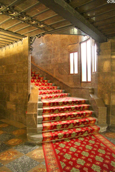 Staircase from first floor to main living floor of Palau Güell. Barcelona, Spain.