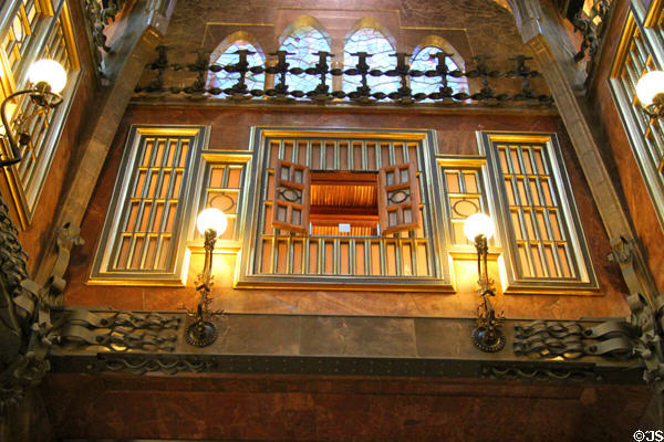 Windows overlooking central hall at Palau Güell. Barcelona, Spain.