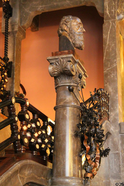 Portrait bust of Eusebi Güell in central hall at Palau Güell. Barcelona, Spain.