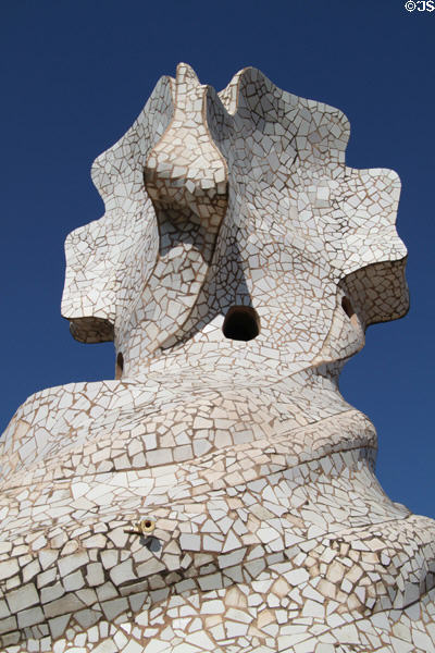 Chimney with square cross atop Casa Milà. Barcelona, Spain.