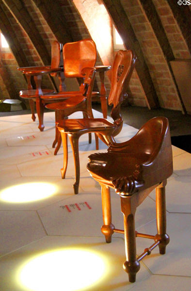 Collection of chairs by Antoni Gaudí at Casa Milà. Barcelona, Spain.