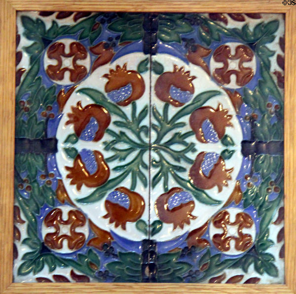 Modernista tile at Gaudi House Museum in Parc Güell. Barcelona, Spain.
