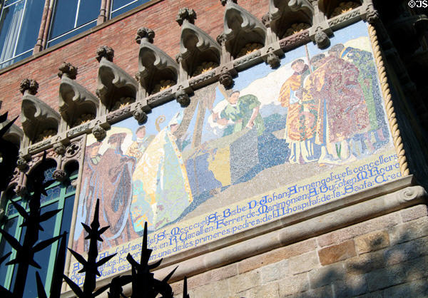 Mosaic mural at Hospital de Sant Pau. Barcelona, Spain.