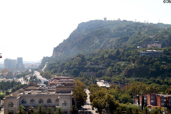 Montjuïc hill seen from Port of Barcelona. Barcelona, Spain.