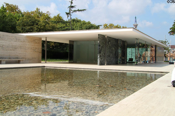 Ludwig Mies van der Rohe's German Pavilion for 1929 Barcelona Universal Exposition. Barcelona, Spain.