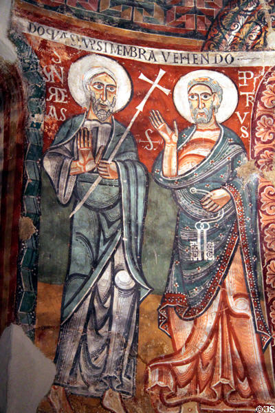 Fresco detail of Sts Andrew & Peter from Abbey of St Peter of Sea of Urgell (12thC) at Museu Nacional d'Art de Catalunya. Barcelona, Spain.