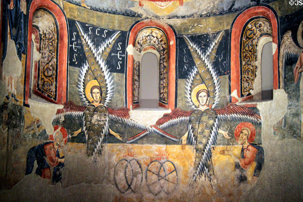 Fresco angels from church of Santa Maria d'Àneu (12thC) at Museu Nacional d'Art de Catalunya. Barcelona, Spain.