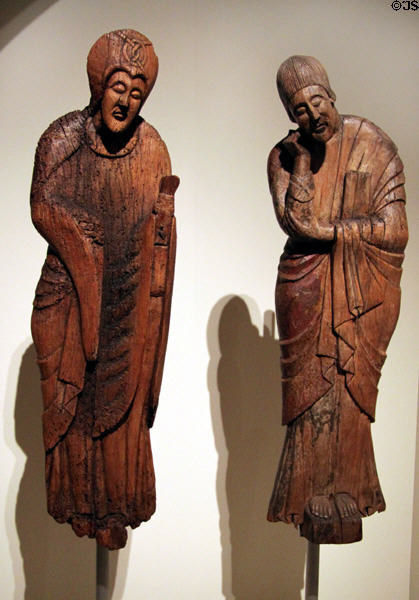 Wood carving of figures from church of Santa Eulàlia d'Erill la Vall (12thC) at Museu Nacional d'Art de Catalunya. Barcelona, Spain.