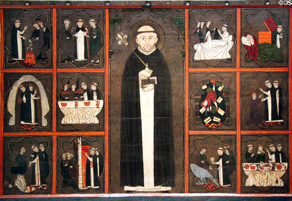 Scenes from life of St Dominic de Guzman painting (14thC) from Aragon at Museu Nacional d'Art de Catalunya. Barcelona, Spain.