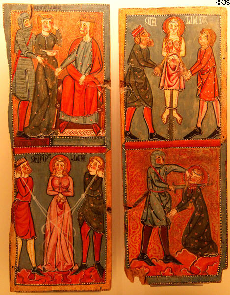 Scenes from martyrdom of St Lucia painting (14thC) from church of St Lucia de Mur at Museu Nacional d'Art de Catalunya. Barcelona, Spain.