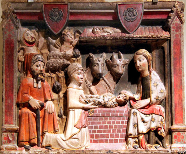 Carved nativity scene (14thC) by Master of Albessa at Museu Nacional d'Art de Catalunya. Barcelona, Spain.