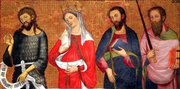Altarpiece panel of Saints John the Baptist, Maria Magdalene, James the Minor & Paul (c1385) by Pere Serra at Museu Nacional d'Art de Catalunya. Barcelona, Spain.