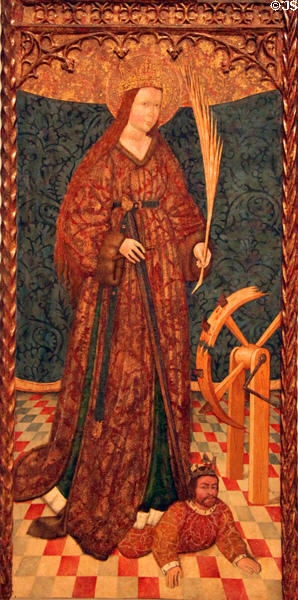 St Catherine painting (15thC) by an artist of Aragon at Museu Nacional d'Art de Catalunya. Barcelona, Spain.