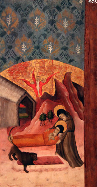 St Anthony Abbot burying St Paul the Hermit painting (c1437) by Pasqual Ortoneda at Museu Nacional d'Art de Catalunya. Barcelona, Spain.