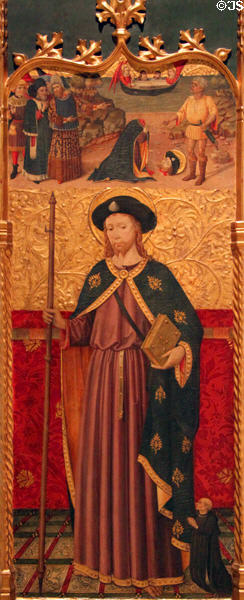 St James Major with inset of his decapitation painting (15thC) by Master of Cruïlles at Museu Nacional d'Art de Catalunya. Barcelona, Spain.