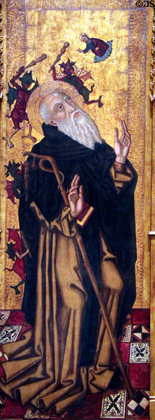 St Anthony Abbott tormented by demons painting (c1500) by Joan Desí at Museu Nacional d'Art de Catalunya. Barcelona, Spain.