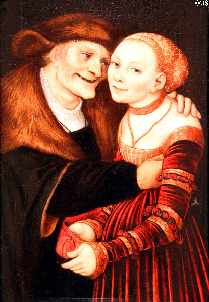 Parella amorosa desigual (Mature & Young Lovers) (1517) by Lucas Cranach the Elder at Museu Nacional d'Art de Catalunya. Barcelona, Spain.